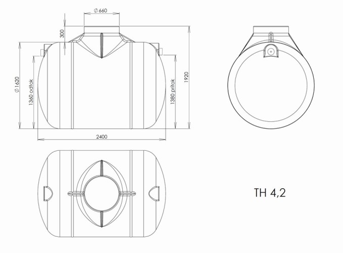 Výkres horizontální podzemní ROTO nádrže typu TH o objemu 4,2m3
